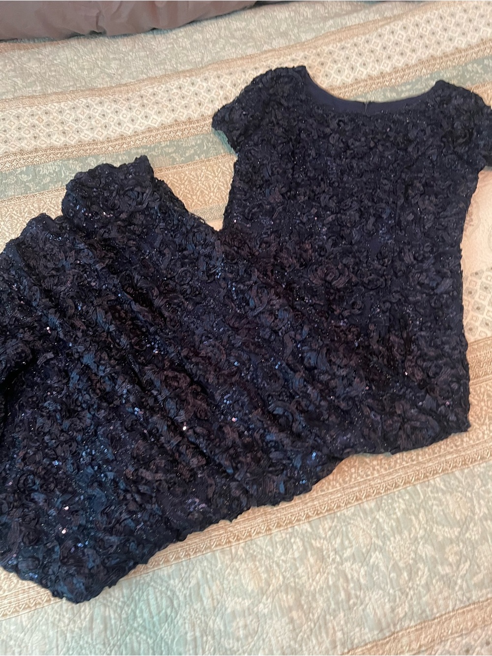 Alex Evenings Navy Blue Sequined Floral Evening Dress